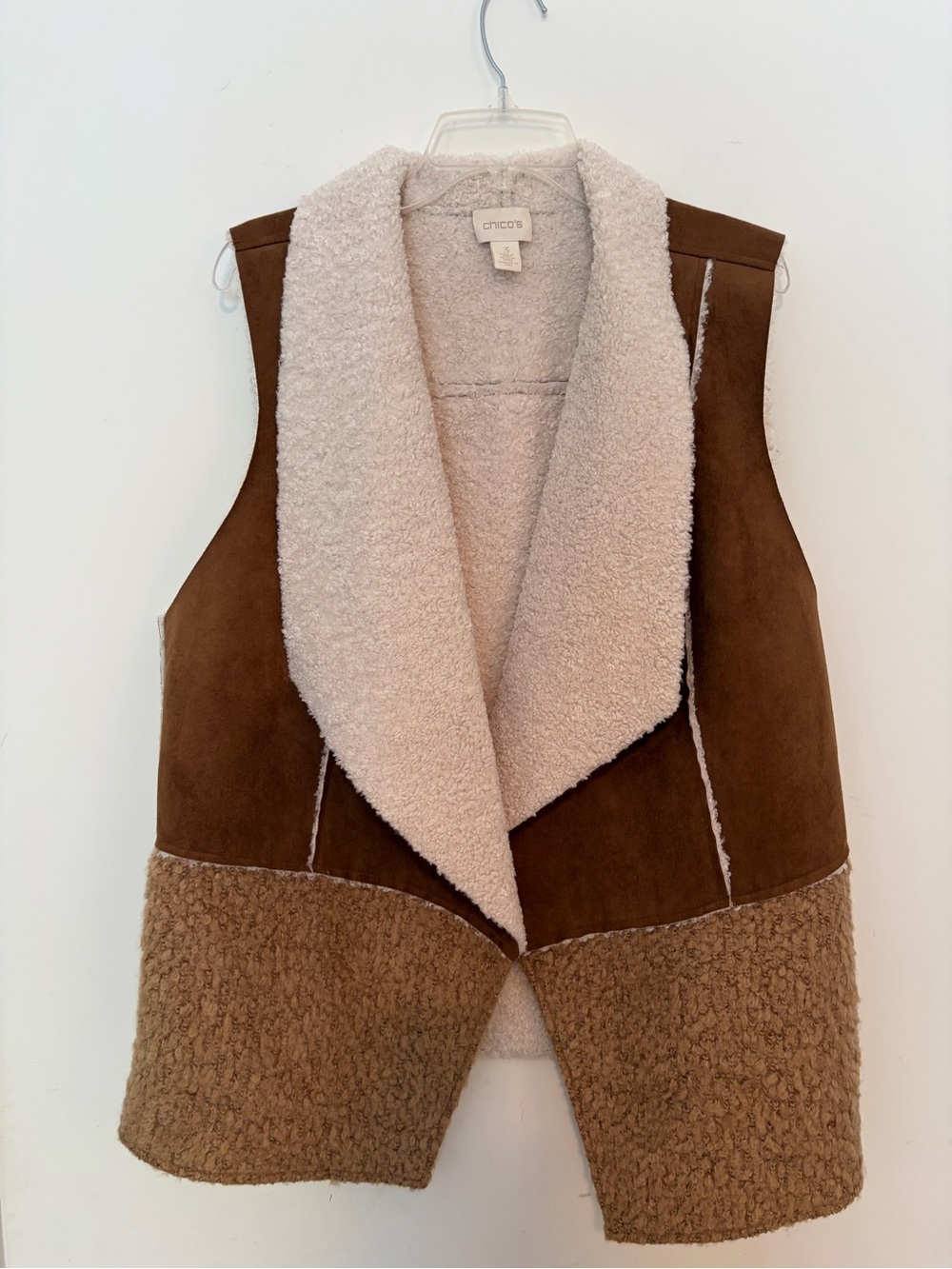 Chico's Brown Suede Vest with Cream Sherpa Trim